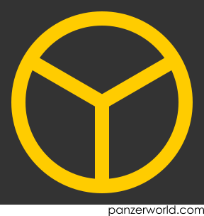 Yellow circle with three evenly spaced radial lines, one pointing downwards.