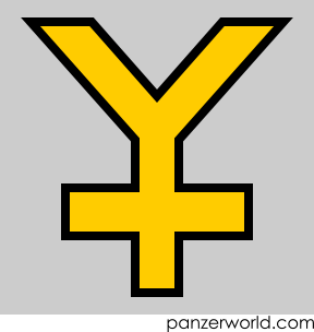 Yellow capital Y with a horizontal crossbar on the stem, outlined in black.