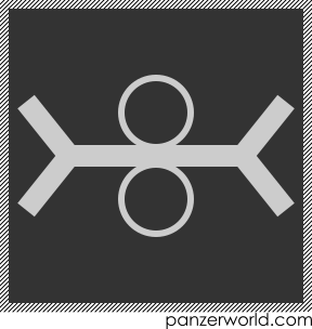 Horizontal line with two lines extending at 45 degrees in both ends, and a circle at either side of the middle.
