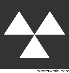 Three white triangles pointing up arranged in a downwards-pointing triangle.