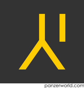 Yellow, inverted capital Y with one vertical line half its height to its top right.