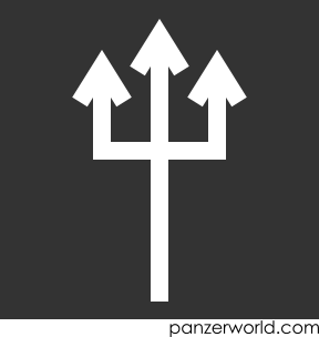 White hard-angled trident, with the middle prong being longer than the other two.