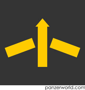 Yellow upwards-point arrow with diagonal lines either side, appearing as if the arrow has broken a single line.