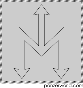 Figure of a V-shape with an arrow pointing up from the bottom center and an arrow pointing down from the end of each of the two arms.