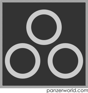 Three circles arranged in a pyramid.