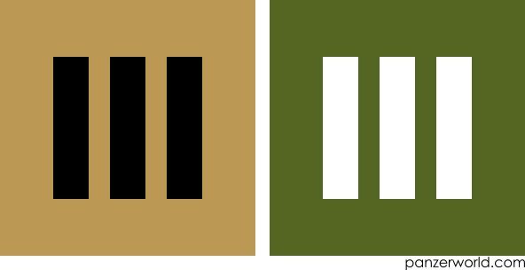 Three parallel vertical lines. Both a black-on-khaki and a white-on-green variant are shown.