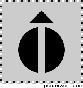 Black figure of a disc with a vertical gap running through it. At the top is a triangle pointing upwards.